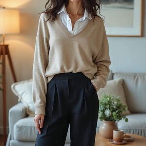 Brandy Melville Beige V-Neck Sweater